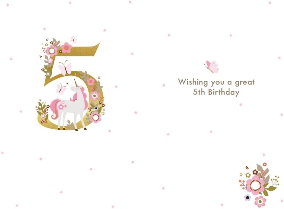 Unicorn & Flowers with Gold Foil Girls 5th Birthday Card