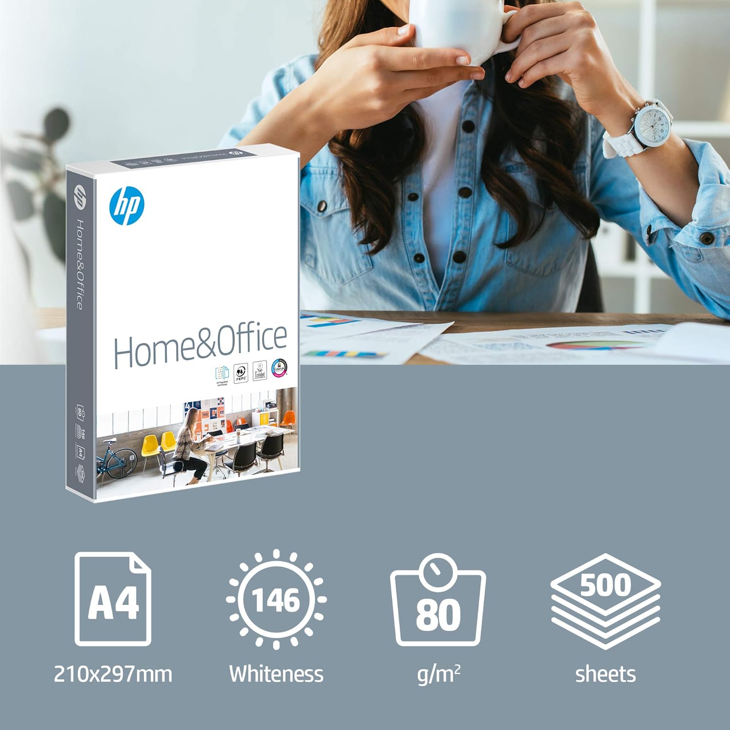 HP Home & Office A4 Paper, 210x297mm, 80gsm, 1 Ream, 500 Sheets - FSC Certified Copy Paper