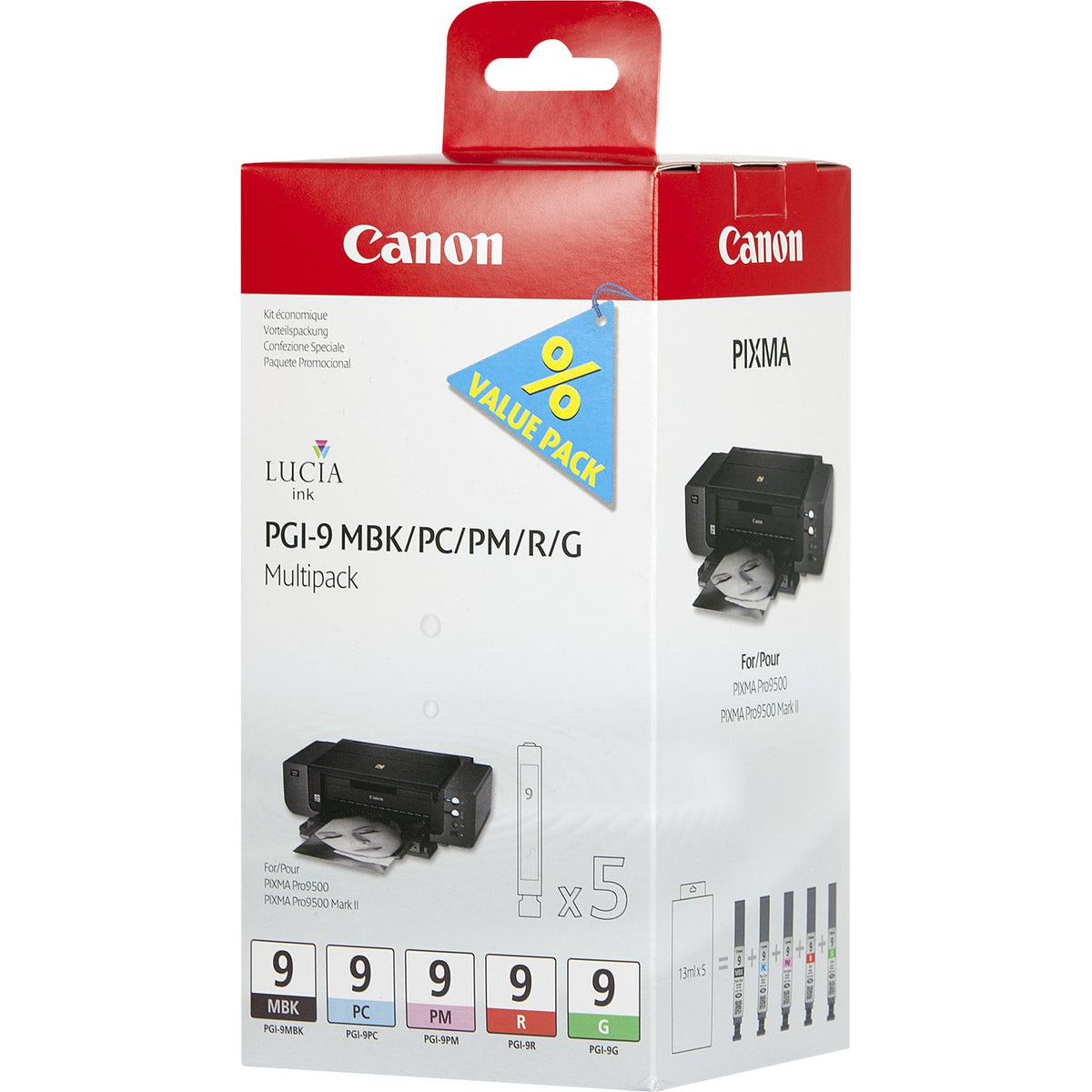 Canon PGI-9 Multi-Color Standard Capacity Ink Cartridge Multipack – 5 x 14ml
