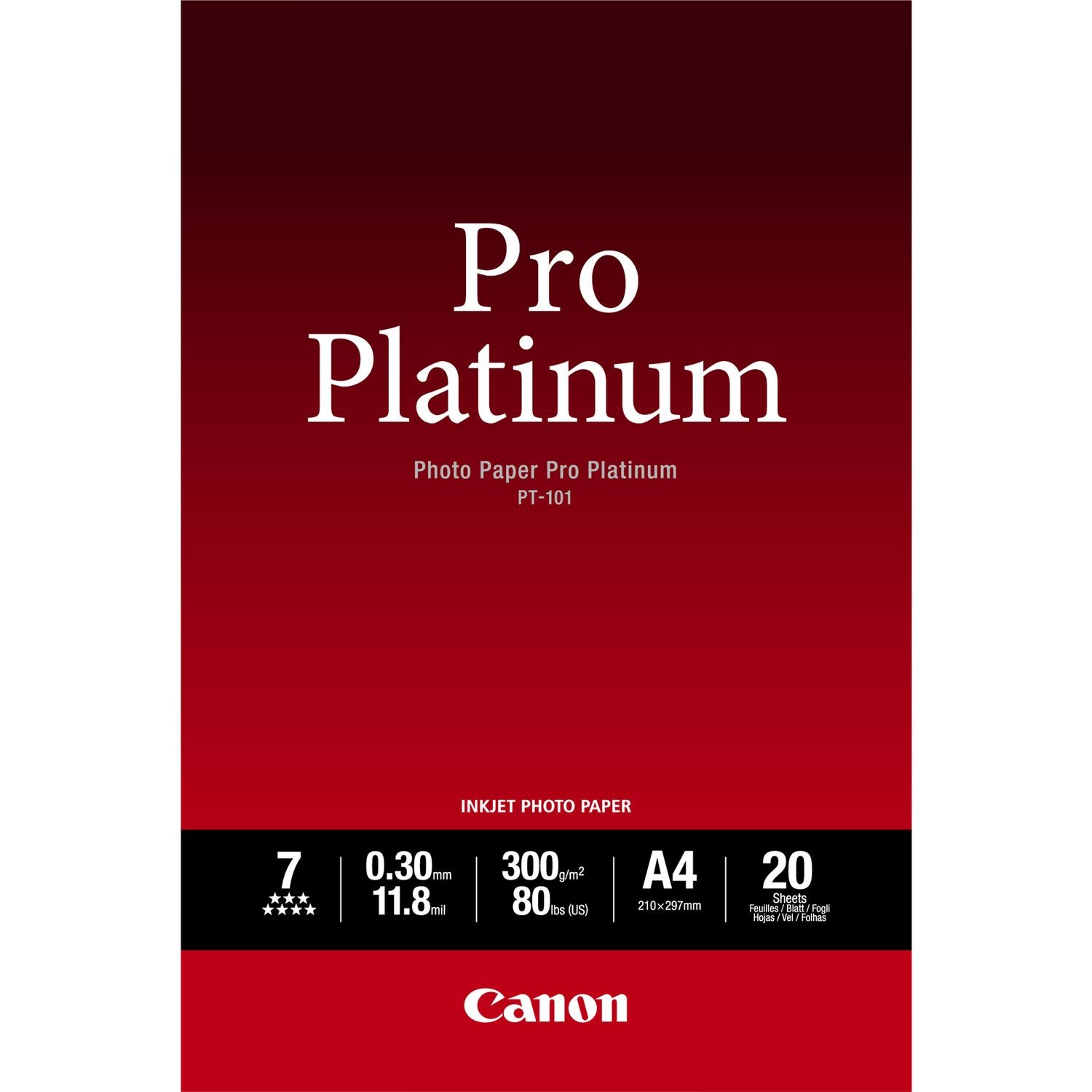 Canon PT-101 Pro Platinum A4 Photo Paper – 20 Sheets
