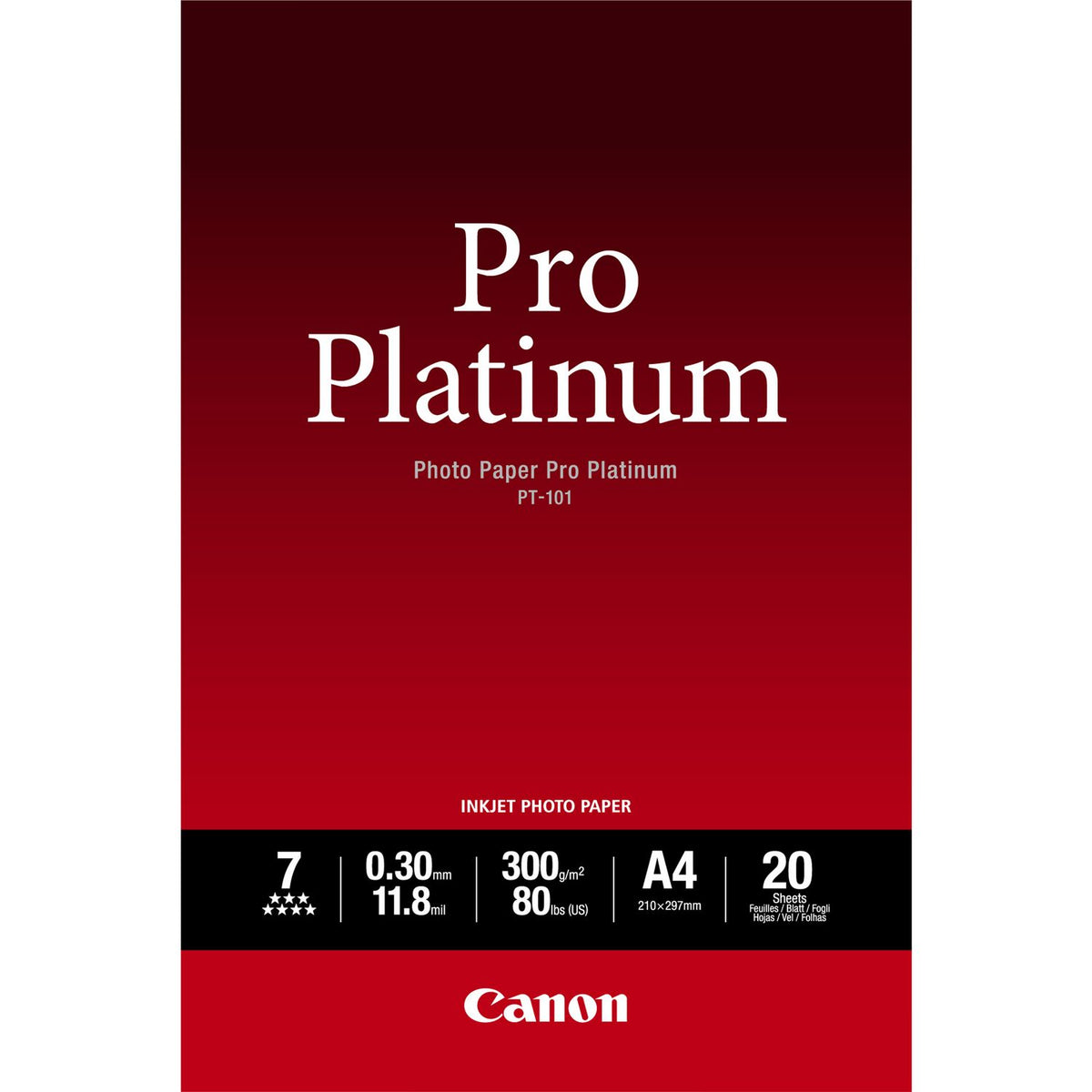 Canon PT-101 Pro Platinum A4 Photo Paper – 20 Sheets