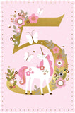 Unicorn & Flowers with Gold Foil Girls 5th Birthday Card