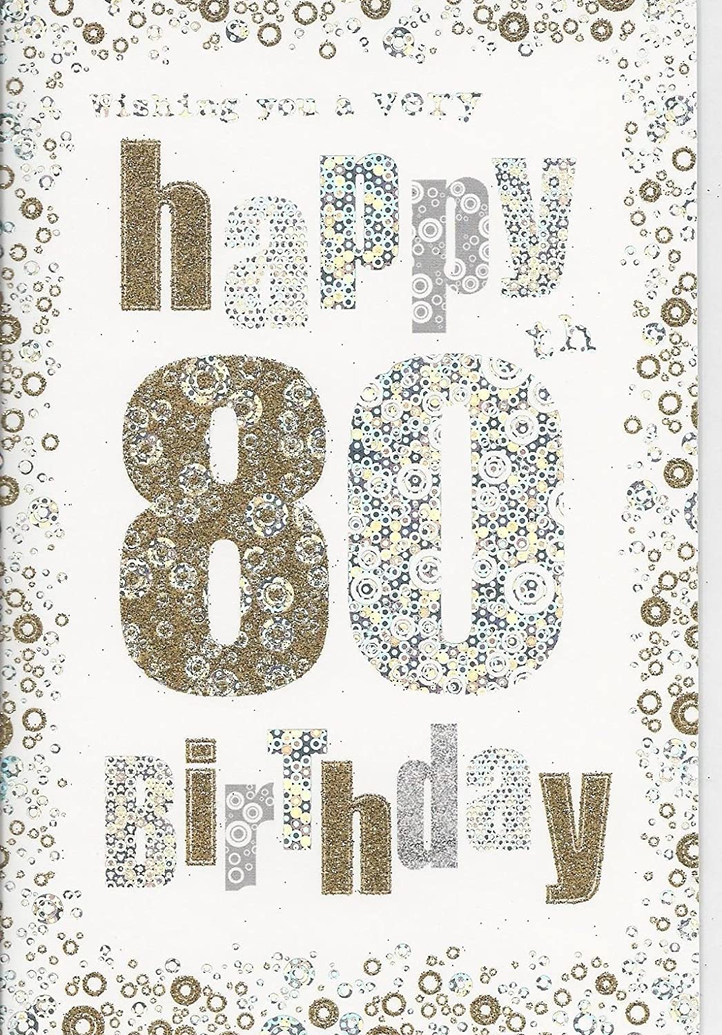 80th Birthday Card – Elegant Gold & Silver Spots Design – Milestone Greeting Card for Him or Her