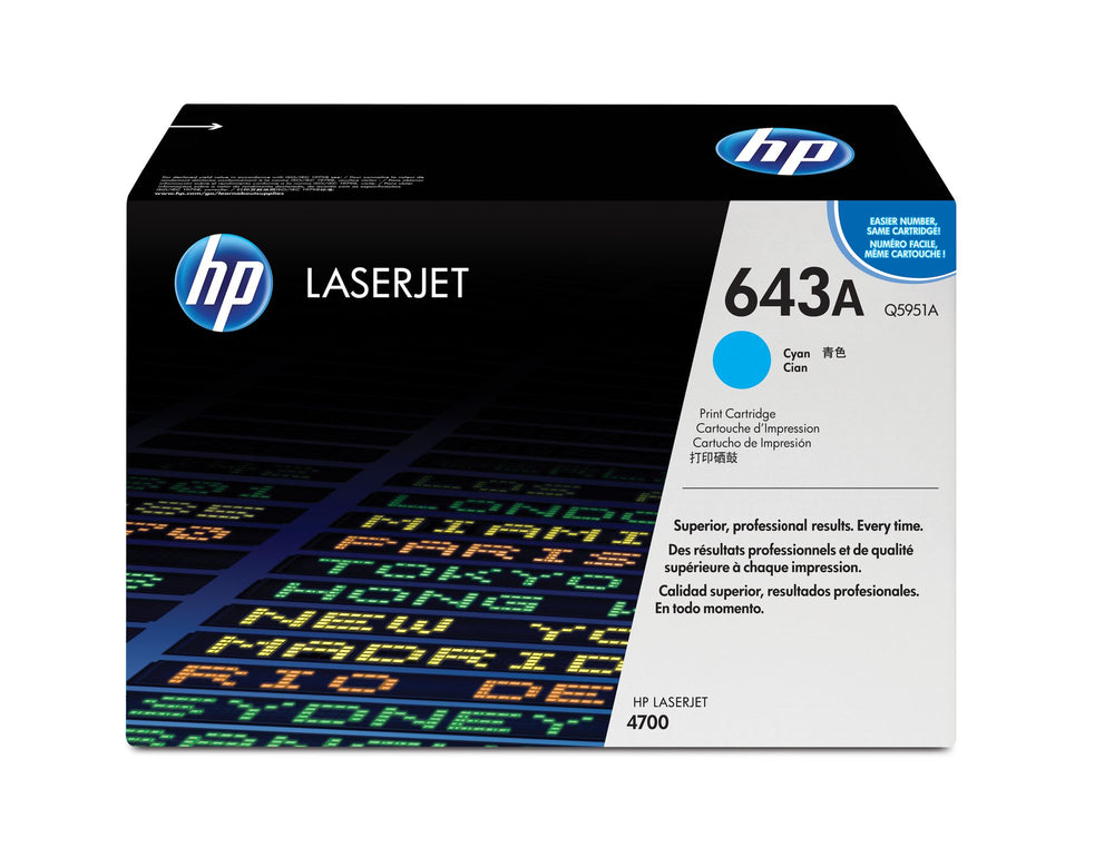 HP 643A Standard Capacity Cyan Toner Cartridge 10K pages for HP Color LaserJet 4700